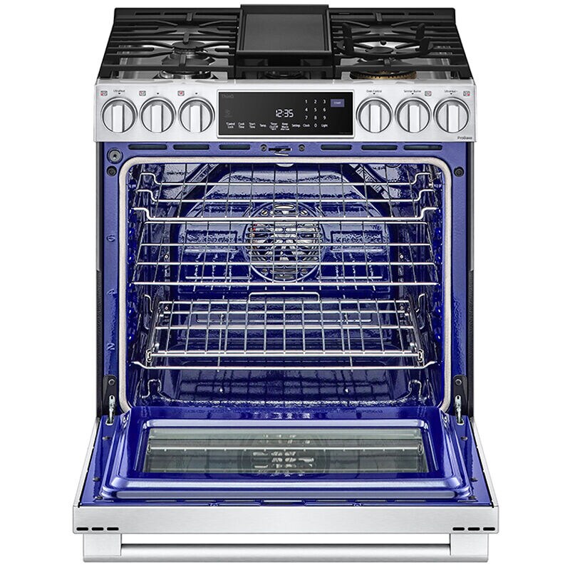 LG InstaView 30 in. 6.3 cu. ft. Smart Air Fry True European Convection Slide-In Gas Range with 5 Sealed Burners & Griddle - Stainless Steel, , hires