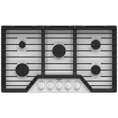 Whirlpool 36 in. 5-Burner Natural Gas Cooktop With Simmer Burner & Power Burner - White | WCGK5036PW