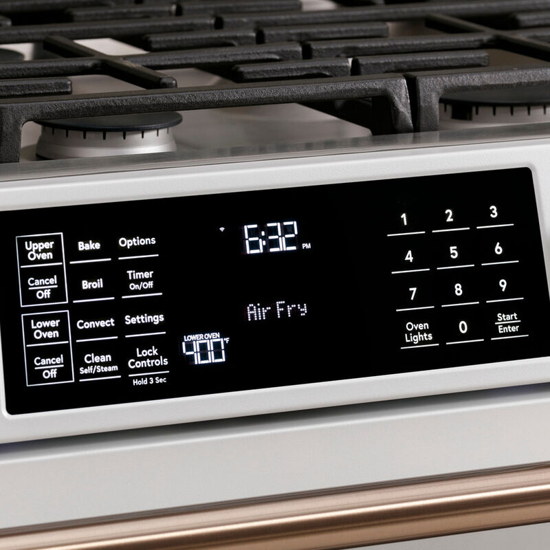 Cafe 30 in. 6.7 cu. ft. Smart Air Fry True European Convection Double Oven Slide-In Gas Range with 6 Sealed Burners & Griddle - Stainless Steel, Stainless Steel, hires