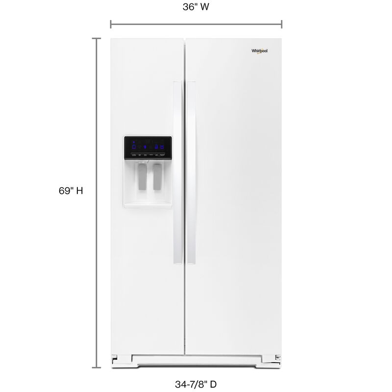 Whirlpool 36 in. 28.5 cu. ft. Side-by-Side Refrigerator with External Ice & Water Dispenser- White, White, hires