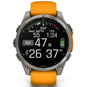 Garmin f nix 8 47 mm, AMOLED Smart Watch - Sapphire, Titanium with Spark Orange/Graphite Silicone Band, , hires