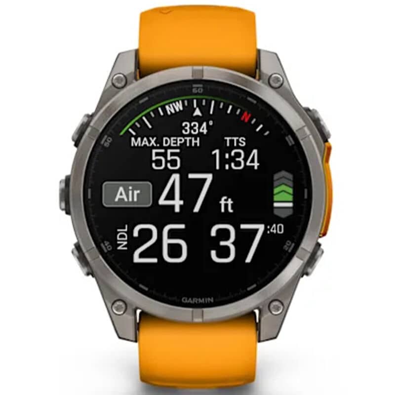 Garmin f nix 8 47 mm, AMOLED Smart Watch - Sapphire, Titanium with Spark Orange/Graphite Silicone Band, , hires