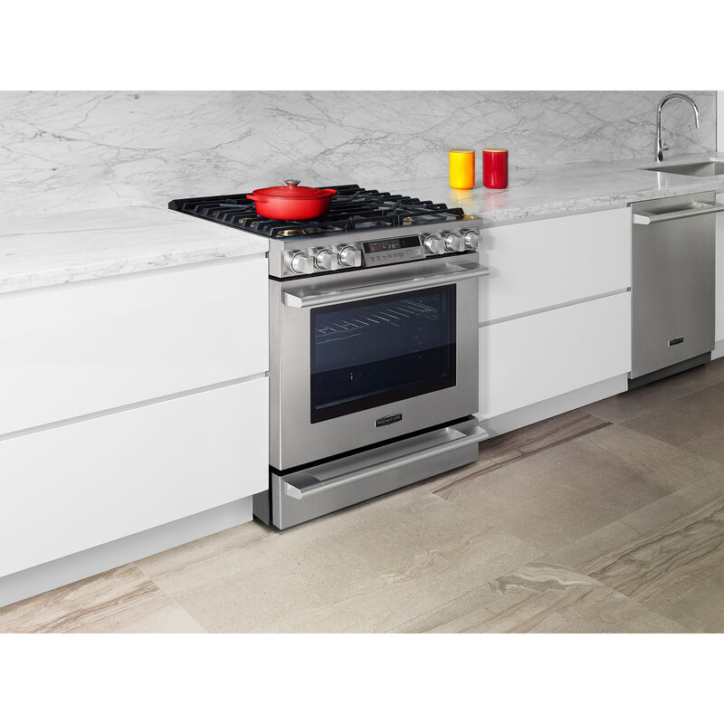 Signature Kitchen Suite 30 in. 6.3 cu. ft. Smart Standard Convection Slide-In Gas Range with 5 Sealed Burners & Griddle - Stainless Steel, , hires