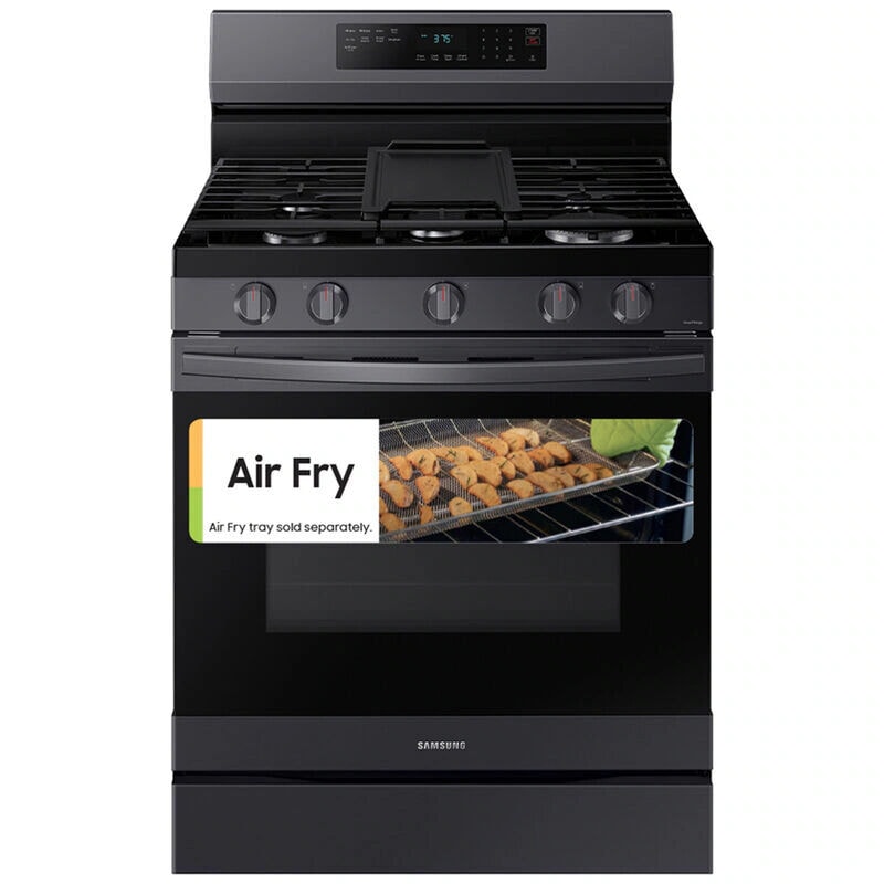 Samsung 30 in. 6 cu. ft. Smart Air Fry Standard Convection Gas Range with 5 Sealed Burners & Griddle - Black Stainless, Black Stainless, hires