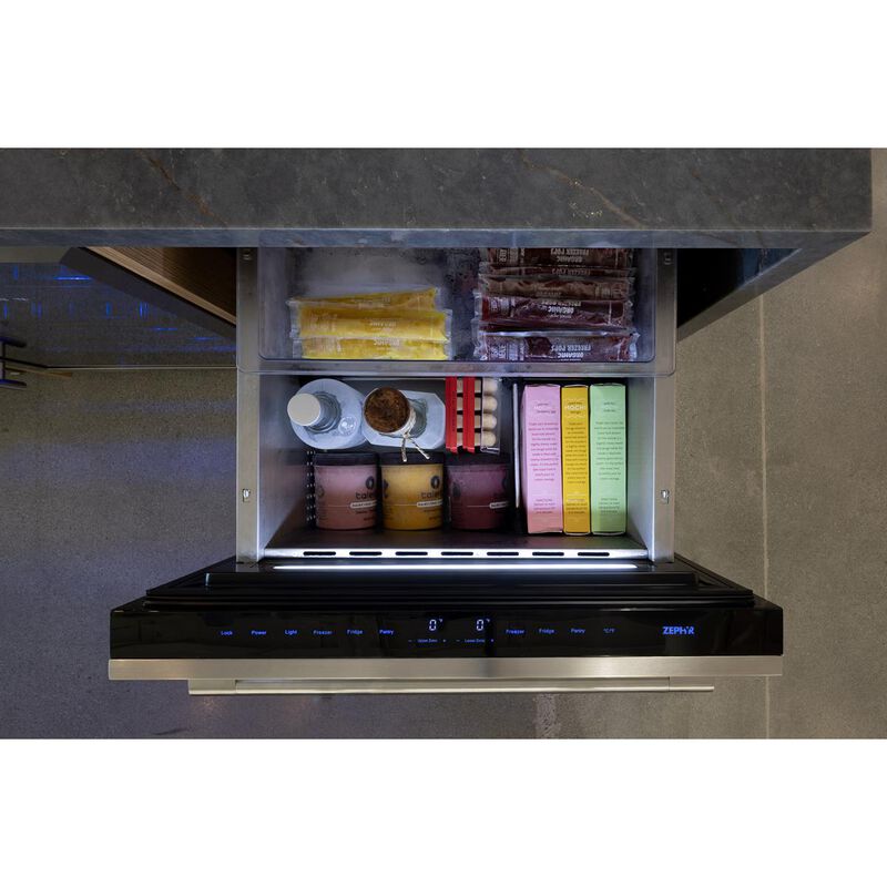 Zephyr Presrv Series 24 in. 3.9 cu. ft. Double Refrigerator & Freezer Drawers - Custom Panel Ready, , hires