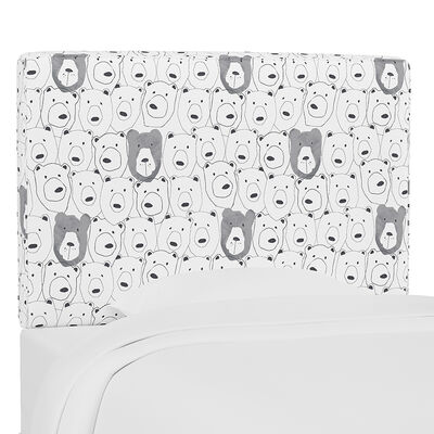 Skyline Furniture Kids Printed Cotton Fabric Queen Size Headboard-Bear Sketch White | K-482QBRSSKT