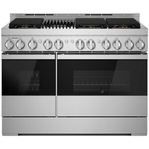 JennAir Noir Series 48 in. 6.3 cu. ft. Smart True European Convection Double Oven Dual Fuel Range with 6 Sealed Burners & Grill - Stainless Steel, , hires
