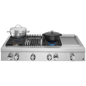 JennAir Noir 48 in. 4-Burner Natural Gas Rangetop with Griddle, Grill, Simmer Burner & Power Burner - Stainless Steel, , hires