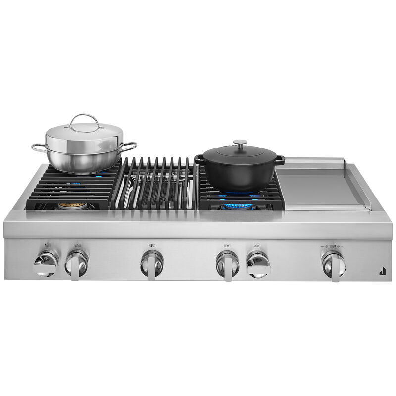 JennAir Noir 48 in. 4-Burner Natural Gas Rangetop with Griddle, Grill, Simmer Burner & Power Burner - Stainless Steel, , hires