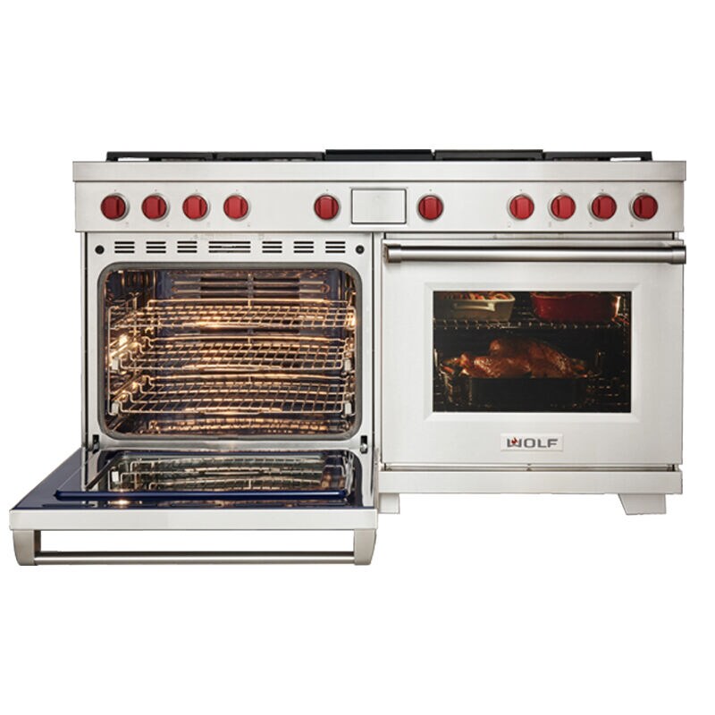Wolf 60 in. 10.2 cu. ft. Smart Dual Convection Double Oven Dual Fuel Range with 6 Sealed Burners & Griddle - Stainless Steel, , hires