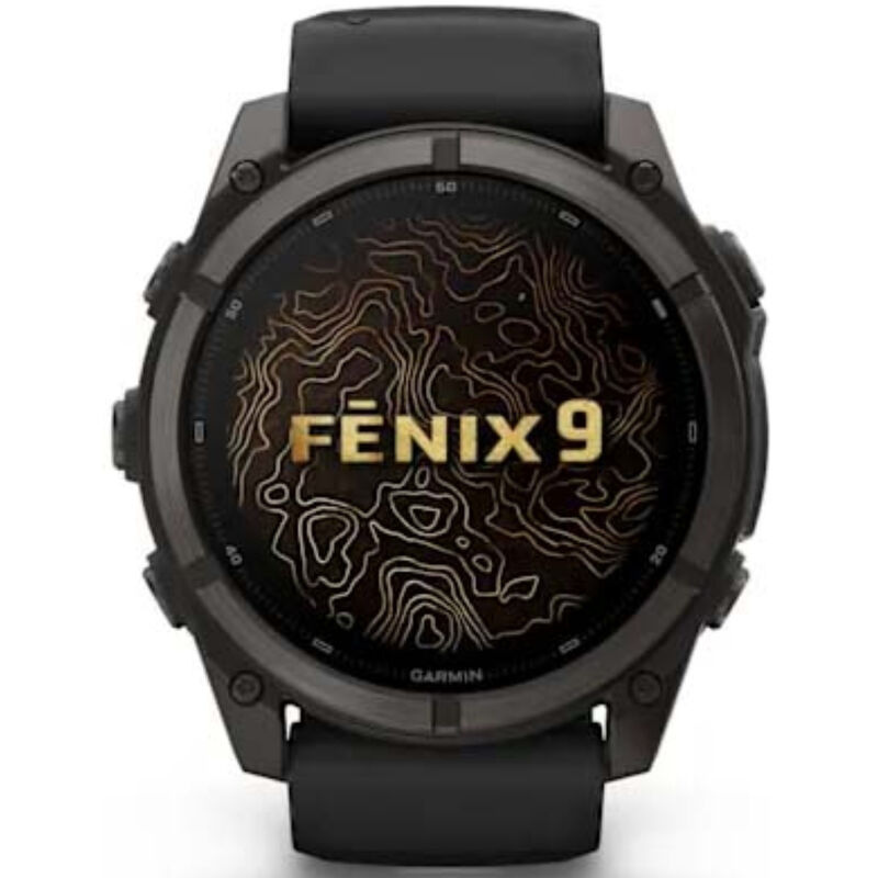 Garmin fenix 9 51 mm, AMOLED Smart Watch - Carbon Gray DLC Titanium with Black Silicone Band, , hires