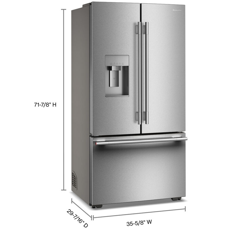 KitchenAid 36 in. 23.9 cu. ft. Counter Depth French Door Refrigerator with Ice & Water Dispenser - Stainless Steel with PrintShield Finish, , hires