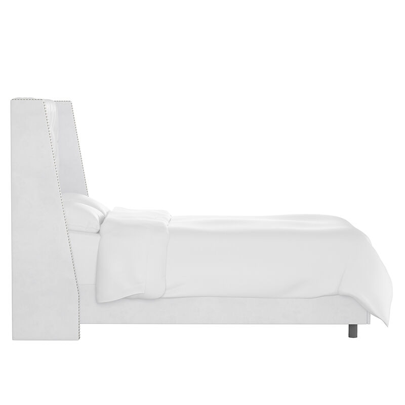 Skyline King Nail Button Tufted Wingback Bed in Velvet - White, White, hires