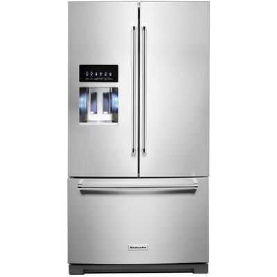 KitchenAid 36 in. 27.0 cu. ft. French Door Refrigerator with External Ice & Water Dispenser - Stainless Steel with PrintShield Finish | KRFF577KPS