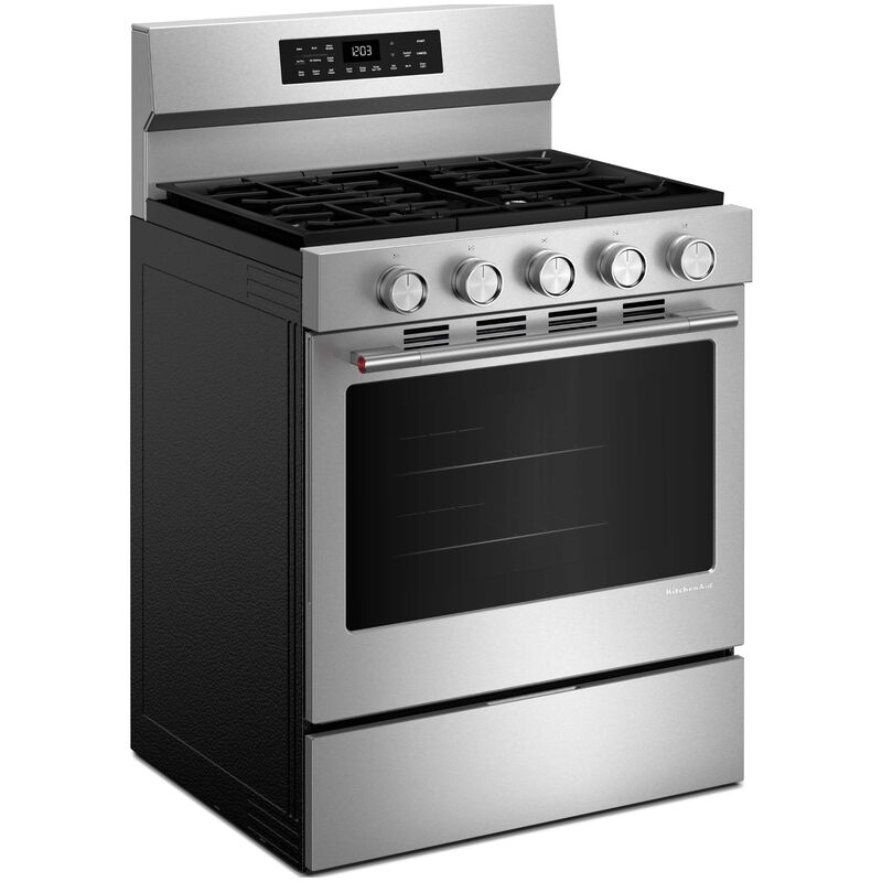 KitchenAid 30 in. 5.0 cu. ft. Smart Air-Fry True European Convection Gas Range with 5 Sealed Burners - Stainless Steel with PrintShield Finish, , hires