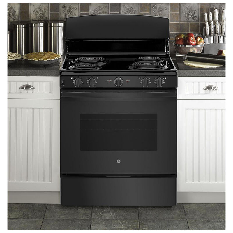 GE 30 in. 5.0 cu. ft. Oven Freestanding Electric Range with 4 Coil Burners - Black, Black, hires