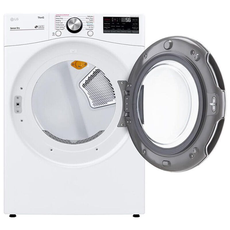 LG 27 in. 7.4 cu. ft. Smart Stackable Round-Door Electric Dryer with Tempered Glass, Built-In Intelligence, Sensor Dry, Turbo Steam, Sanitize & Steam Cycle - White, White, hires