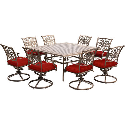 Hanover Traditions 9-Piece 60" Square Dining Set-Red | TRAD9PCSWSQ8