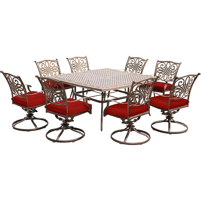 Hanover Traditions 9-Piece 60" Square Dining Set-Red, , hires