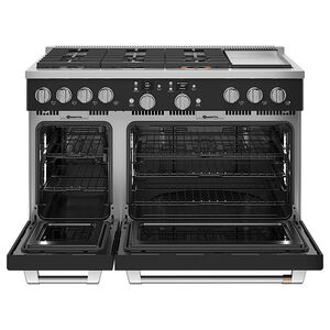 Cafe Commercial-Style 48 in. 8.2 cu. ft. Smart Air Fry True European Convection Double Oven Dual Fuel Range with 6 Sealed Burners & Griddle - Matte Black, Matte Black, hires