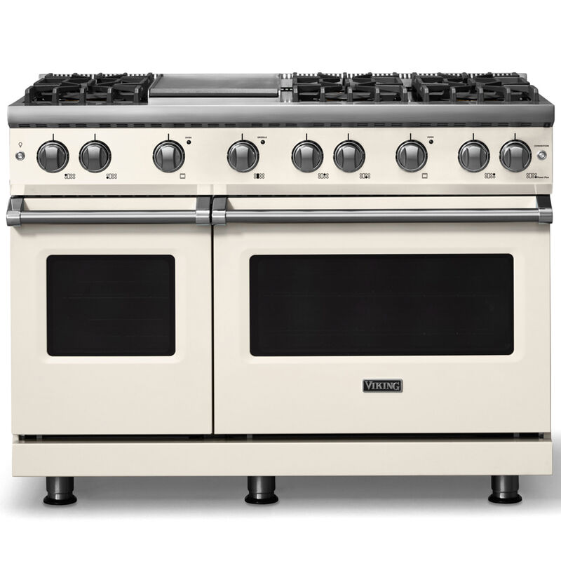 Viking 5 Series 48 in. 6.1 cu. ft. Standard Convection Double Oven Gas Range with 6 Sealed Burners & Griddle - Pure White, , hires