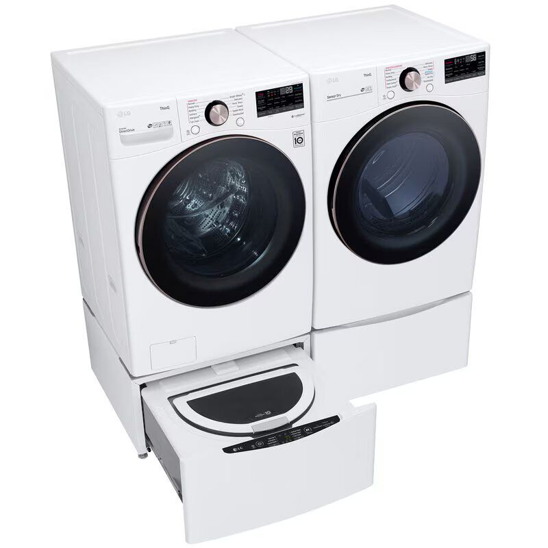 LG 27 in. 7.4 cu. ft. Smart Stackable Round-Door Electric Dryer with Built-In Intelligence, Sensor Dry, Turbo Steam, Sanitize & Steam Cycle - White, White, hires