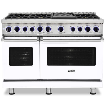 Viking 7 Series 48 in. 7.3 cu. ft. Convection Double Oven Freestanding Dual Fuel Range with 6 Sealed Burners & Griddle - White | VDR74826GWH