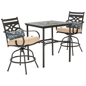 Hanover Montclair 3-Piece High-Dining Set in Tan with 2 Swivel Chairs and a 33" Square Table - Tan/Brown, , hires
