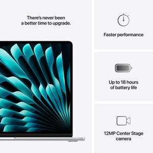 Apple MacBook Air (2025) 15.3 in. Notebook with Apple Intelligence, Apple M4 10-Core CPU, 10-Core GPU, 24 GB RAM, 512 GB SSD, up to 18 Hrs. of Battery Life & Mac OS - Silver, , hires