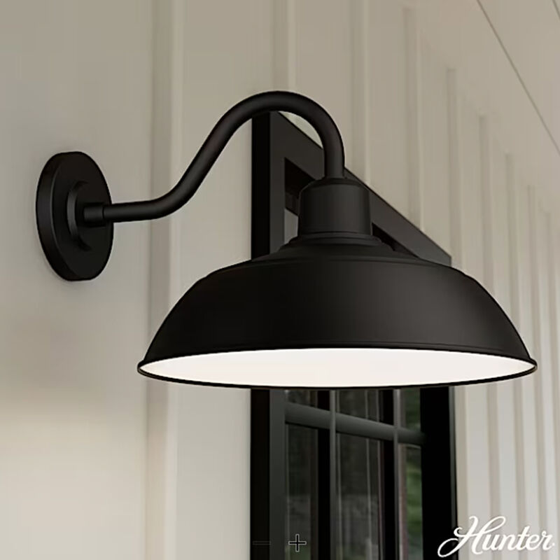 Hunter Mill Valley Rustic Modern Metal Dome Outdoor Medium Wall Light-Matte Black, , hires