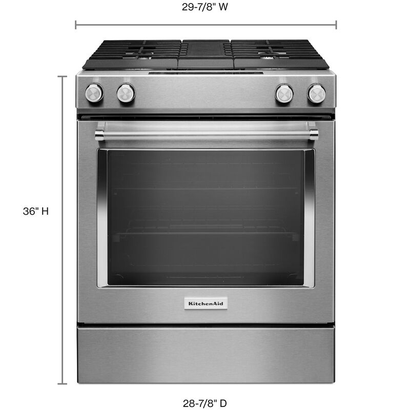 KitchenAid 30 in. 6.4 cu. ft. True European Convection Slide-In Dual Fuel Range with 4 Sealed Burners - Stainless Steel, , hires