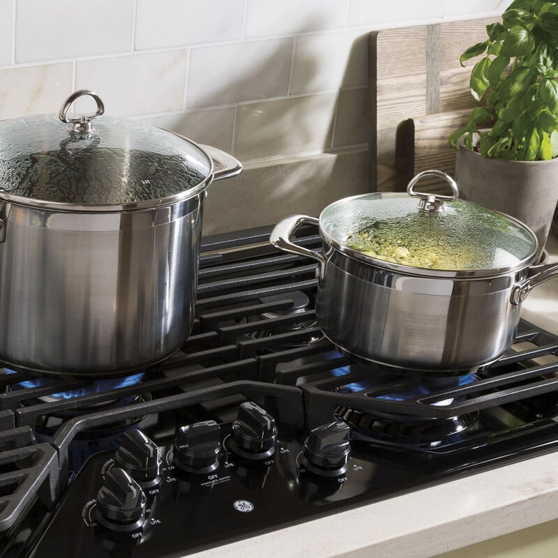 GE 36 in. 5-Burner Natural Gas Cooktop with Simmer Burner & Power Burner - Black, Black, hires