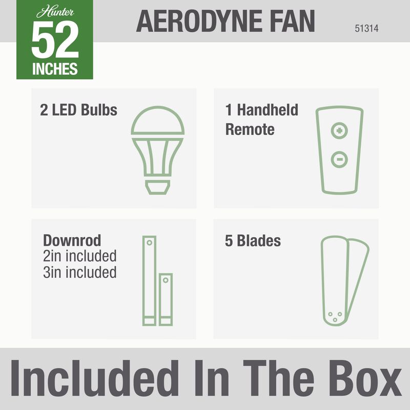 Hunter Aerodyne 52 in. WiFi Ceiling Fan with LED Light Kit and Remote - Black, Black, hires