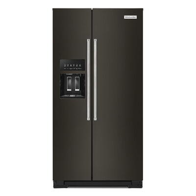KitchenAid 36 in. 22.6 cu. ft. Counter Depth Side-by-Side Refrigerator With External Ice & Water Dispenser - Black Stainless Steel | KRSC703HBS