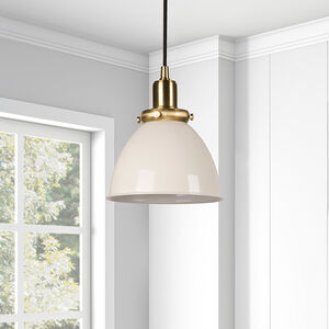 Hudson & Canal Madison 8 in. Pendant with Brass Fixture - Pearled White Shade, , hires