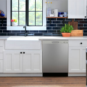 GE 24 in. Front Control Flush-Mount Dishwasher with 52 dBa Sound Level, Dry Boost & Pocket Handle - Stainless Steel, Stainless Steel, hires