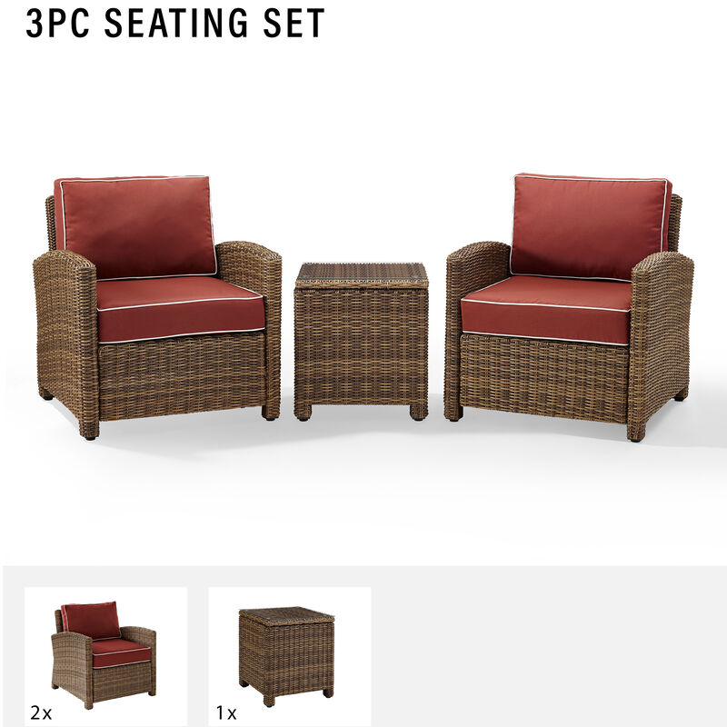 Crosley Bradenton 3-Piece Outdoor Chair and Side Table Set - Sangria, , hires