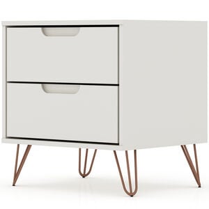 Manhattan Comfort Rockefeller Mid-Century Modern 2-Drawer Nightstand Off White, White, hires