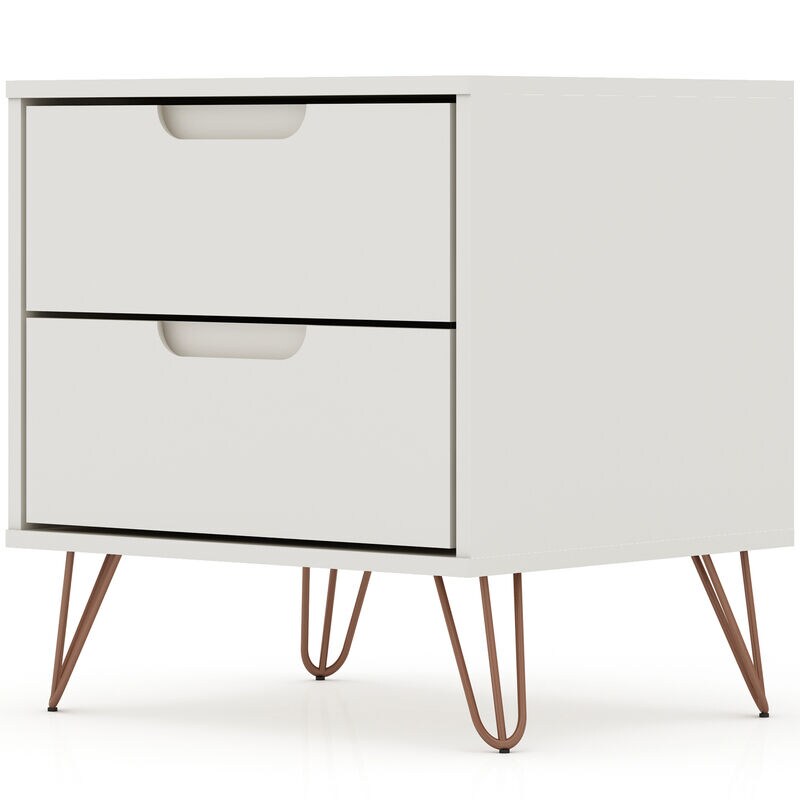 Manhattan Comfort Rockefeller Mid-Century Modern 2-Drawer Nightstand Off White, White, hires