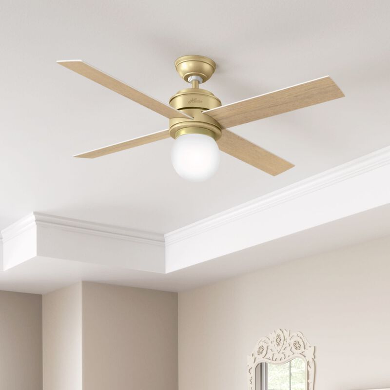 Hunter Hepburn 52 in. Ceiling Fan with LED Light Kit and Wall Control - Modern Brass, , hires