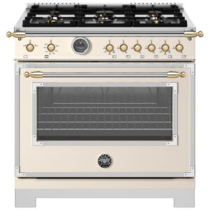 Bertazzoni Heritage Series 36 in. 5.9 cu. ft. Dual Convection Gas Range with 6 Sealed Burners & Griddle - Ivory, , hires