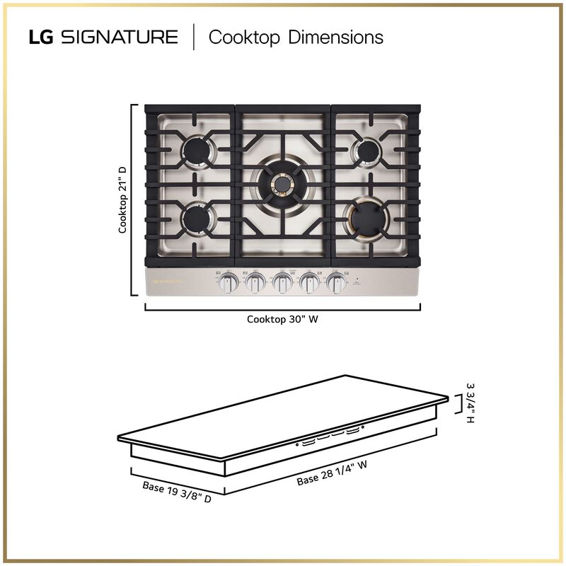 LG SIGNATURE 30 in. 5-Burner Smart Natural Gas Cooktop with EasyClean, Simmer Burner & Power Burner - Stainless Steel, , hires
