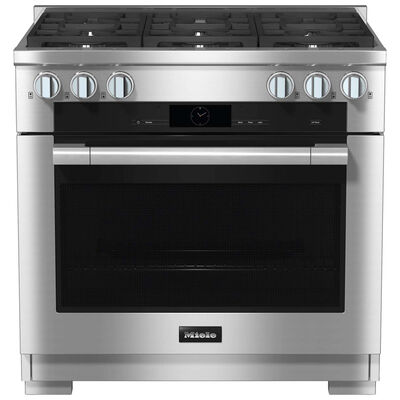 Miele 36 in. 5.8 cu. ft. Smart Convection Oven Freestanding Dual Fuel Range with 6 Sealed Burners - Clean Touch Steel | HR1934-3DFLP