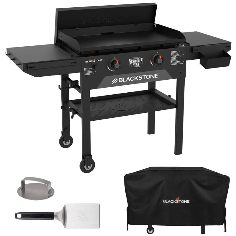 Blackstone National Griddle Week 28 in. 2-Burner Liquid Propane Gas Flat Top Griddle with Side Tables & 524 sq. in. Cooking Surface - Black, , hires