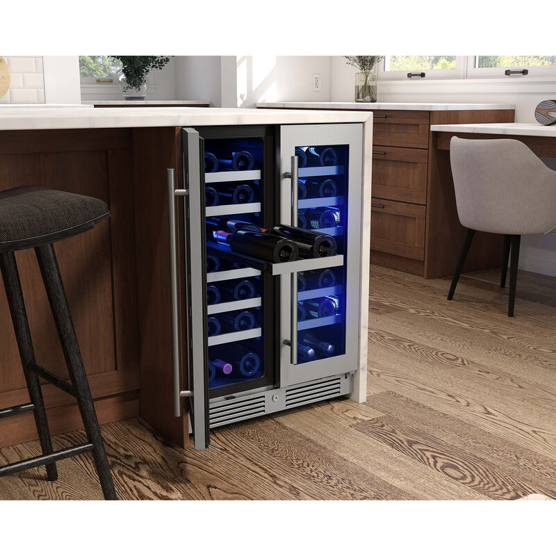 Zephyr Presrv Series 24 in. Compact Built-In/Freestanding 5.2 cu. ft. Wine Cooler with 42 Bottle Capacity, Dual Temperature Zone & Digital Control - Stainless Steel, , hires