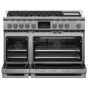 Fisher & Paykel Series 9 48 in. 6.9 cu. ft. Smart Air Fry Convection Double Oven Freestanding Dual Fuel Range with 6 Sealed Burners & Griddle - Stainless Steel, , hires