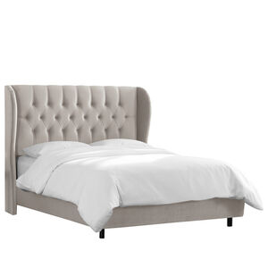 Skyline Furniture Tufted Wingback Velvet Fabric Upholstered Queen Size Bed - Light Grey, Gray, hires