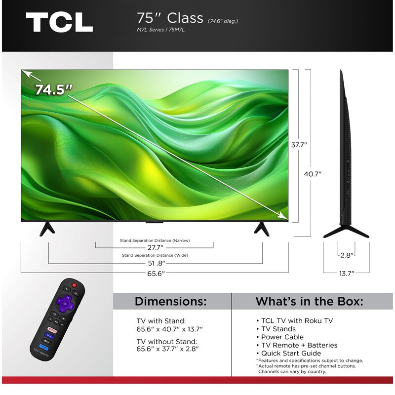 TCL - 75" Class M7L Mini-LED 4K UHD Smart Roku TV, , hires