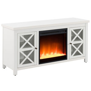 Hudson & Canal Colton TV Stand with Crystal Fireplace Insert - White, , hires