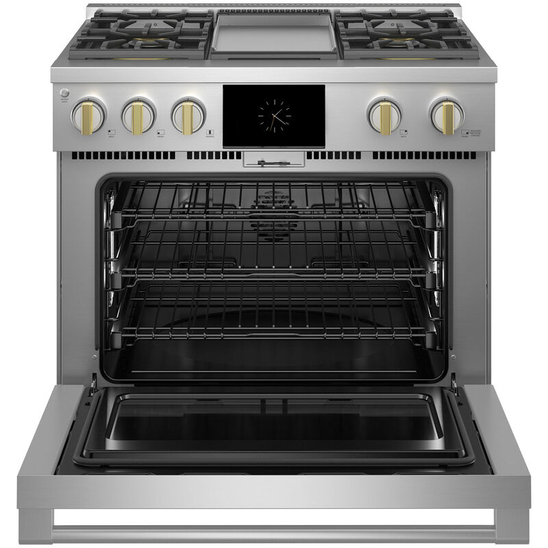 Monogram Statement Series 36 in. 5.7 cu. ft. Smart Air Fry True European Convection Dual Fuel Range with 4 Sealed Burners & Griddle - Stainless Steel, , hires